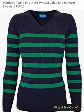 Cielo Navy and Teal Striped V-Neck Sweater